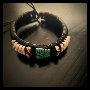 Blue Stone Butterfly Bone Leather Bracelet
